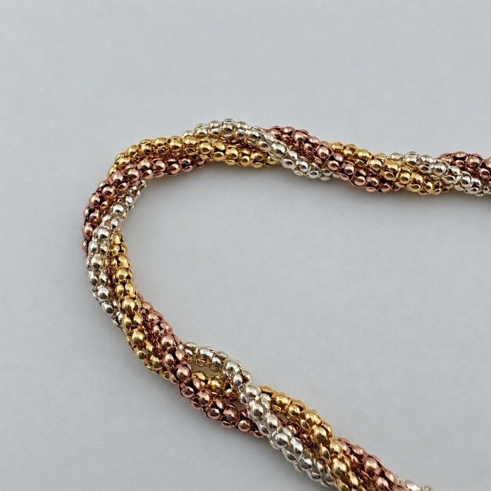 Necklace 18” Sterling Silver 925 Tri-Color Twisted Popcorn Chain Italy 14.4g